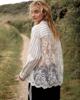 Summum, Blouse lange mouw streep en kant, ivoor/zwart