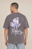 Kultivate, t-shirt met backprint Flower, grijs