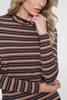 Geisha, t-shirt mockneck streep met lurex, zand/bruin