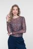 Geisha, mesh top lange mouwen, bruin dessin