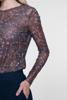 Geisha, mesh top lange mouwen, bruin dessin