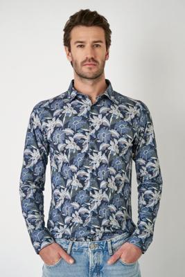 Desoto Overhemd 77328-3 Bladeren Groen-Blauw