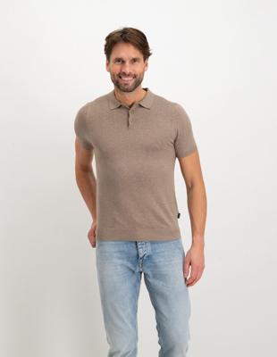Saint Steve, Polo korte mouw gebreid, taupe melange