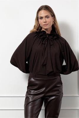 Studio Anneloes Palmer ruffle blouse 13270 8700 espresso