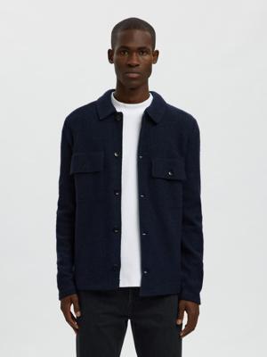 Selected Homme Wollen Overshirt Donkerblauw