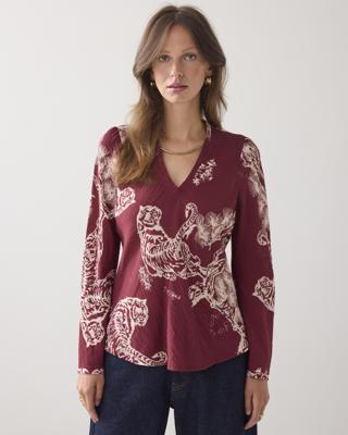Summum, 2s3392-12338 Blouse v-neck tiger print, 558 merlot