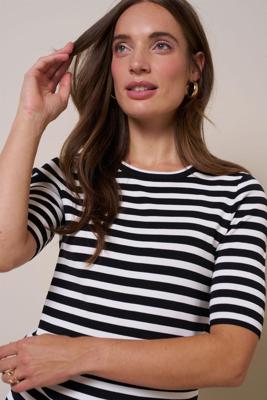 Studio Anneloes Luna stripe short slv pullover 91510 1169 off white/dark blue