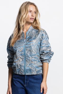 JANSEN Amsterdam Qwen Bomberjasje met goud dessin in aquamarijn