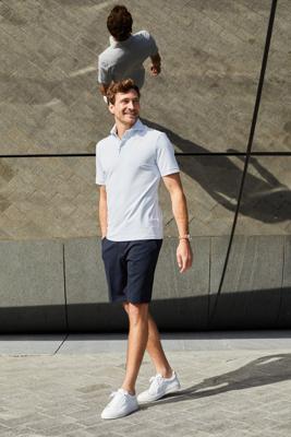 John Miller slim fit stretch Polo met rits 5142677-110 IJsblauw