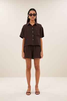 By-Bar shorts lio linen  | Espresso