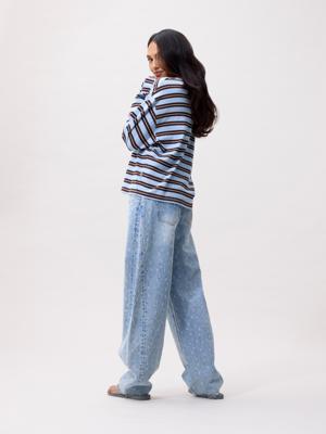 Catwalk Junkie, T-shirt lange mouw, streep blauw/bruin