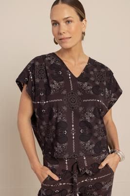 Studio Anneloes Renske paisley vneck top 13749 Espresso - Kit