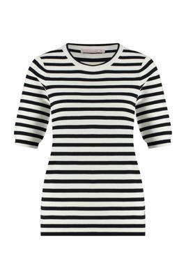 Studio Anneloes Luna stripe short slv pullover 91510 1169 off white/dark blue