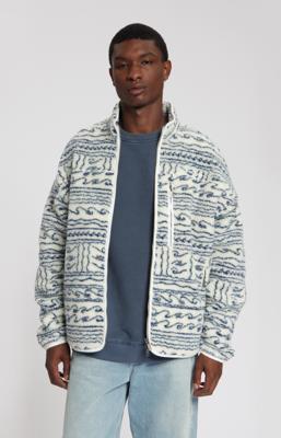 Law of the Sea, jas/vest teddy met print, ecru/blauw