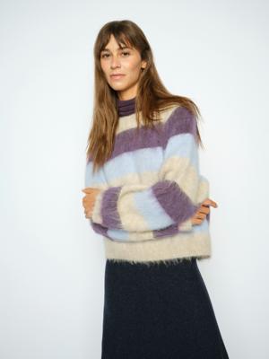 Mos Mosh Suvi Gestreepte Trui 182780 Paars - Blauw - Off white