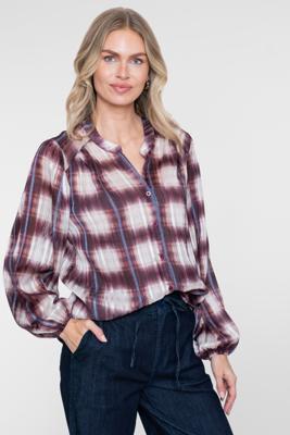 Geisha, blouse ruit met lurex, off-white/rood