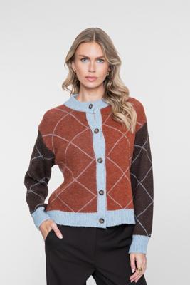 Geisha, vest argyl ruit, bruin/blauw