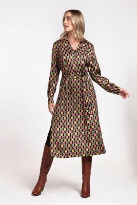 Studio Anneloes Noah graphic satin dress 09079 camel/lime