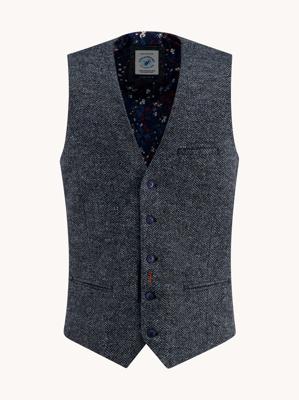 A Fish Named Fred Gilet met geborstelde visgraatprint 34.145-608 Jeans Blue