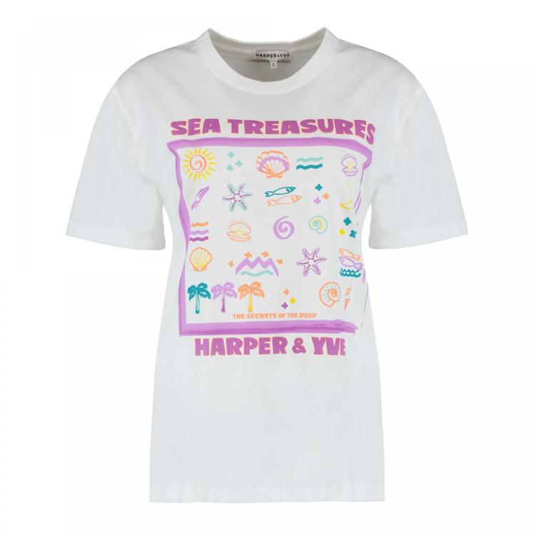 Harper & Yve T-shirt Seastreasures Ss Hs24d313 100 Cream White Dames Maat - XS