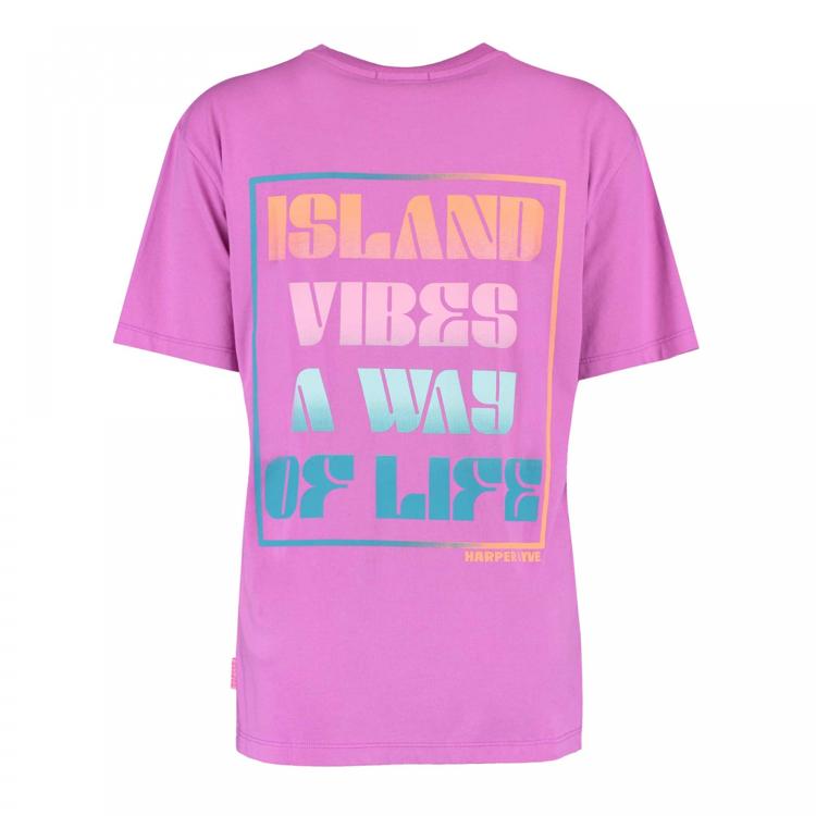 Harper & Yve Islandvibe-ss Tops & T-shirts Dames - Shirt - Paars - Maat XL