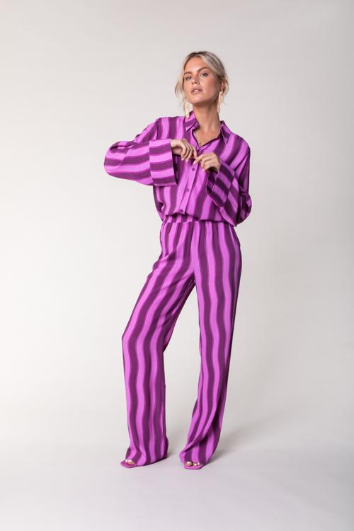 Colourful Rebel Melody Stripes Straight Pants Broeken Dames - Paars - Maat XS