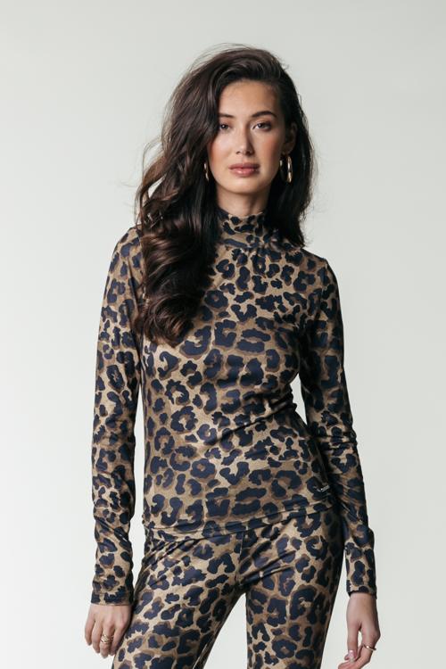 Colourful Rebel Neyo Leopard Peached Turtleneck Top- M