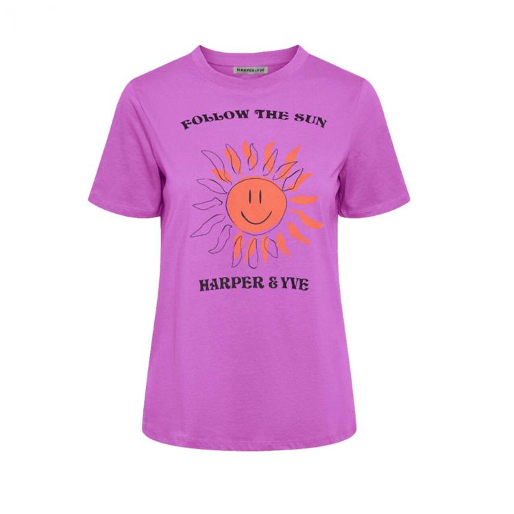 Harper & Yve Smiley-ss Tops & T-shirts Dames - Shirt - Paars - Maat M