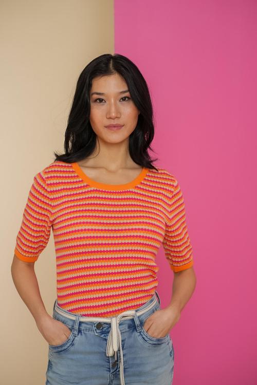 Geisha T-shirt Gebreide Top Met Streepprint 44041 14 Orange/red/sand Dames Maat - XL