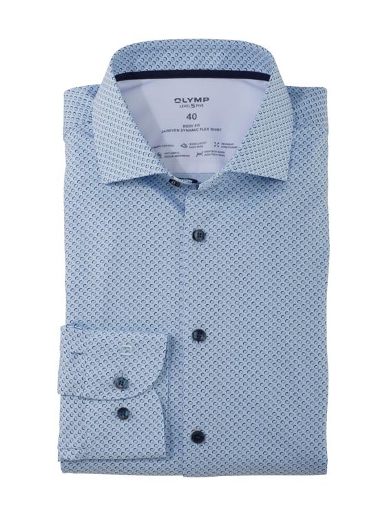 OLYMP - Level 5 Overhemd Stretch Print Blauw - Heren - Maat 39 - Slim-fit