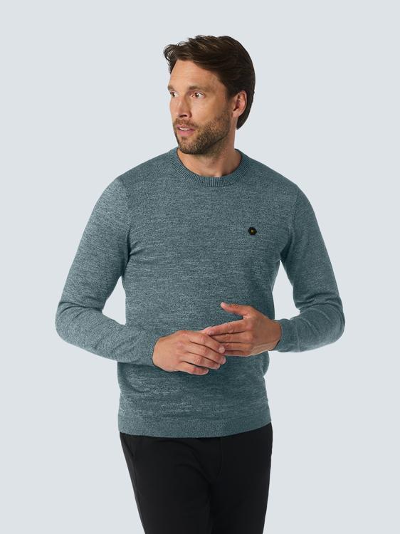 No Excess Mannen Trui Met Ronde Hals: Tweekleurige Melange En Comfortabele Pasvorm Blauw XL