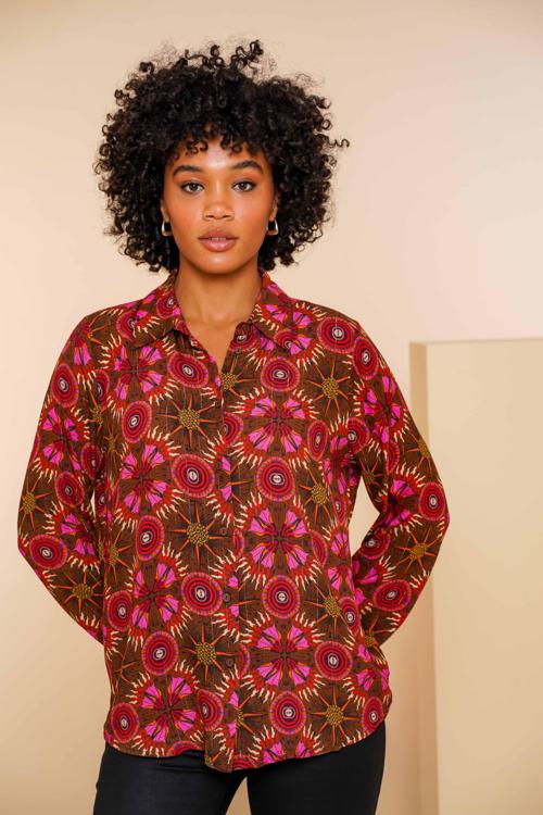 Geisha Blouse Blouse Met Print 43682 20 Fuchsia/camel Dames Maat - M