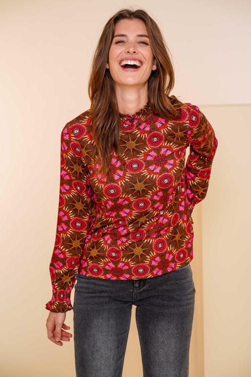 Geisha T-shirt Top Met Print 42665 20 Fuchsia/camel Dames Maat - L