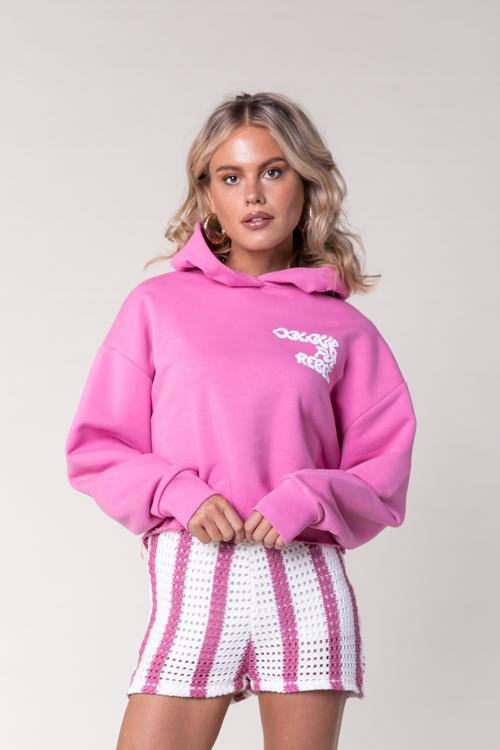 Colourful Rebel Logo Puff Cropped Raw Edge Hoodie - L