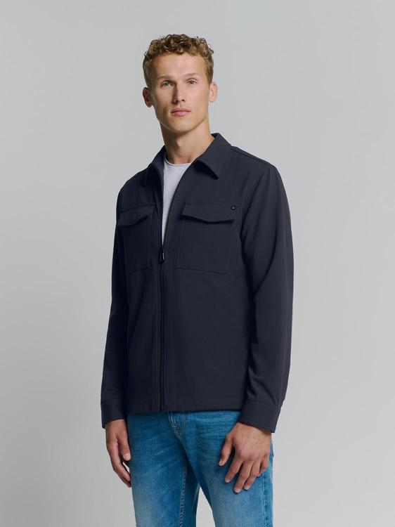 No Excess Mannen Stretch Overshirt Met Ritssluiting Blauw M