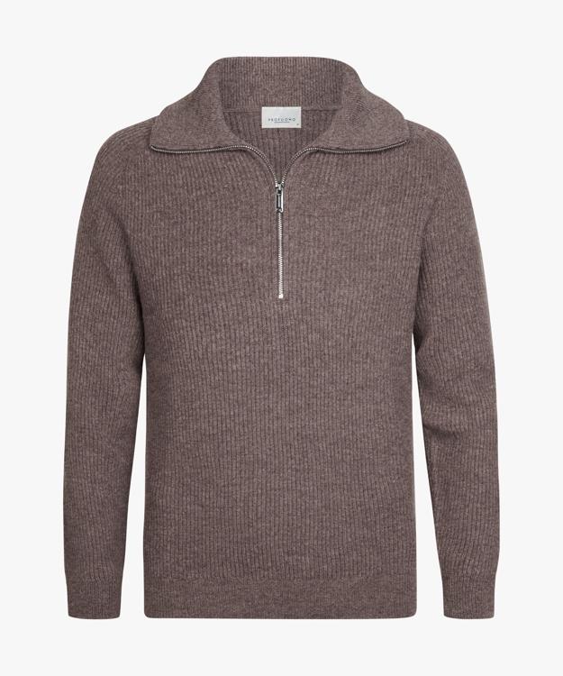 Profuomo Wollen Half-Zip Trui Bruin Profuomo Trui PPXJ30058I