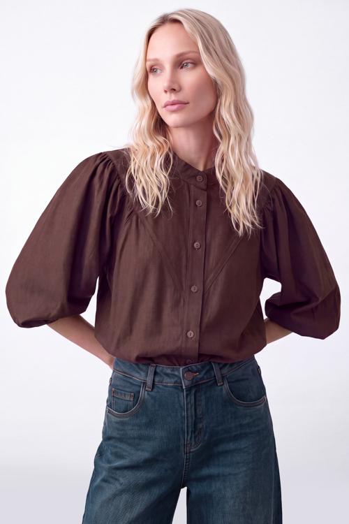 Florèz Blouse met Pofmouwen Bruin CR0701