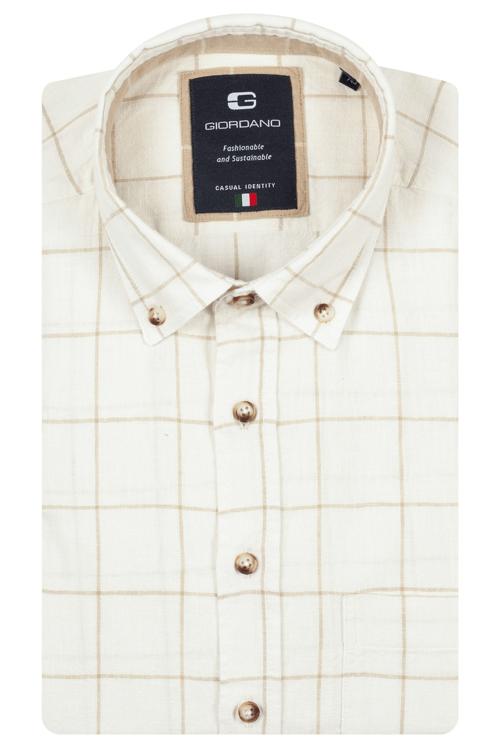 Giordano Overhemd Beige Geruit Katoen-Linnen 617301