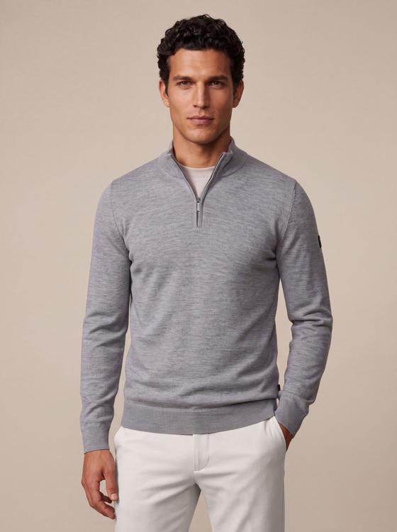 Cavallaro Napoli Wollen Half-Zip Trui Grijs 118265001