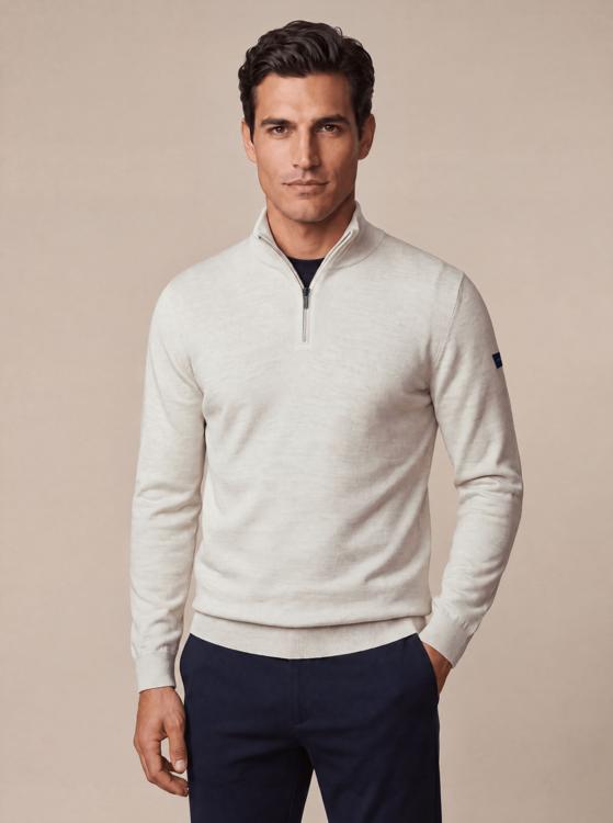 Cavallaro Napoli Wollen Half-Zip Trui Beige 118265001