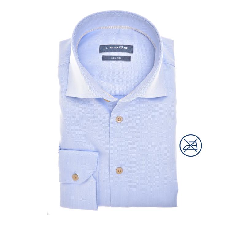 Ledub modern fit overhemd - structuur - lichtblauw - Strijkvrij - Boordmaat: 43