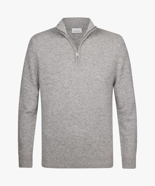 Profuomo Half Zip Pullover Lamswol Melange Grijs - Maat XXL - Heren - Pullovers